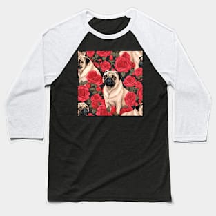 Pugs and Roses All Over Tote Bag Baseball T-Shirt